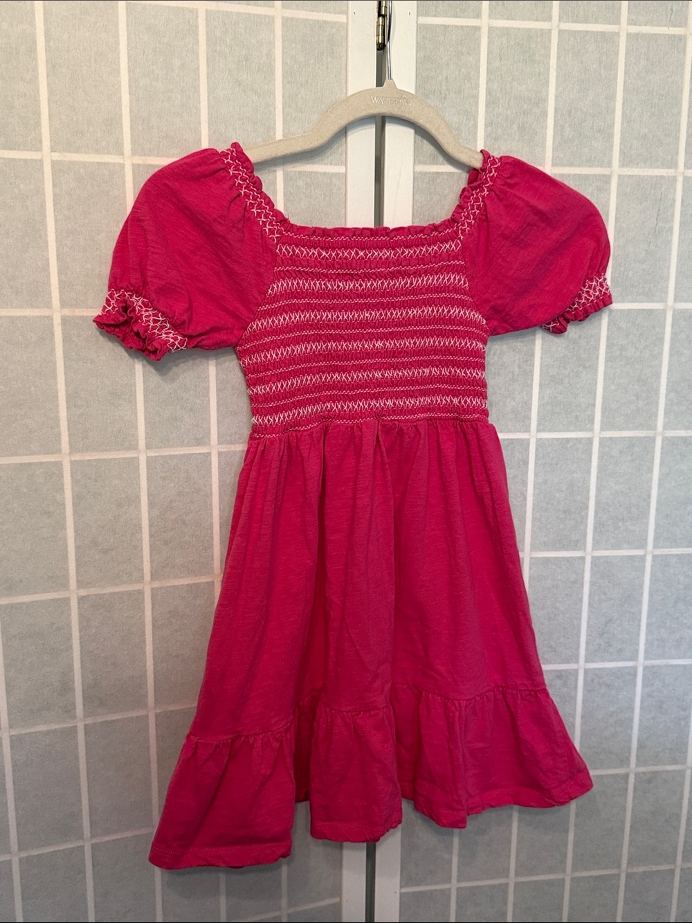 MINI BODEN Dress Girls 7-8 Pink Smocked Cotton Puff Sleeve - Picture 5 of 5